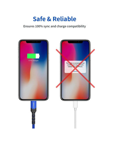 Cable Lightning JSAUX MFi 1.2m Trenzado Nylon Azul