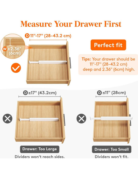 Separadores de Cajones Ajustables Lifewit 4 Piezas 11-17" Separadores de Cajones Ajustables Lifewit 4 Piezas 11-17"