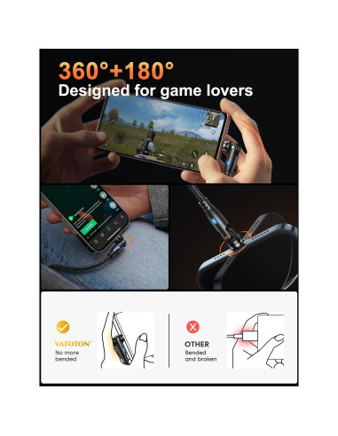 Cable de Carga Magnético USB C VAFOTON 9PIN 2m 18W 2Pack