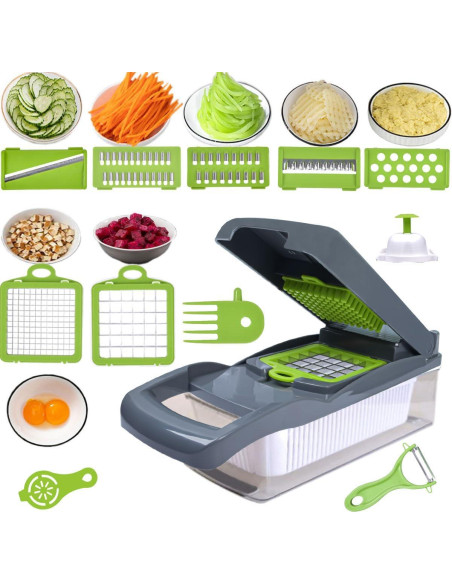 Picador de Verduras Plutuus 14-en-1 con Contenedor 1.5L Picador de Verduras Plutuus 14-en-1 con Contenedor 1.5L