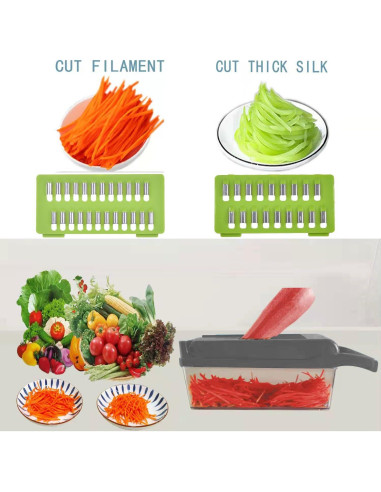 Picador de Verduras Plutuus 14-en-1 con Contenedor 1.5L