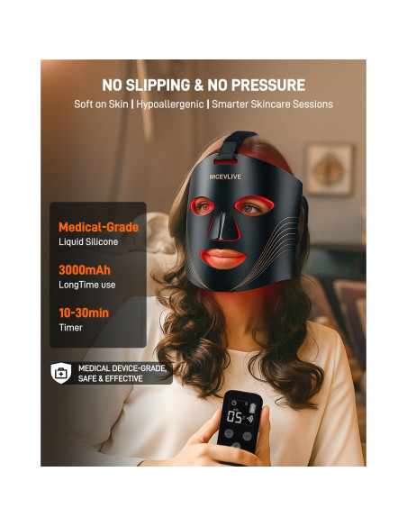 Máscara de Terapia de Luz Roja MICEYLIVE con 400 LEDs y 6 Modos