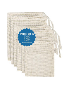 Bolsas de Malla Reutilizables LITO - 6 Tamaños Mixtos Naturales