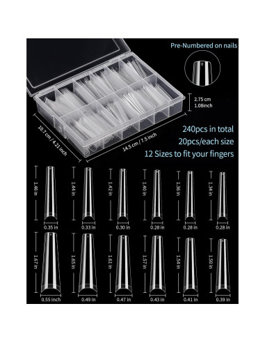 Tips de Uñas Postizas Acrílicas MORGLES 240 Pcs Extra Largas