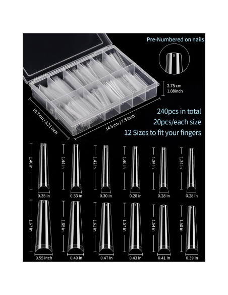 Tips de Uñas Postizas Acrílicas MORGLES 240 Pcs Extra Largas