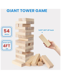 Torre de Caída Gigante PetGirl - Juego de Madera 54 Piezas 0.54m a 1.22m 2