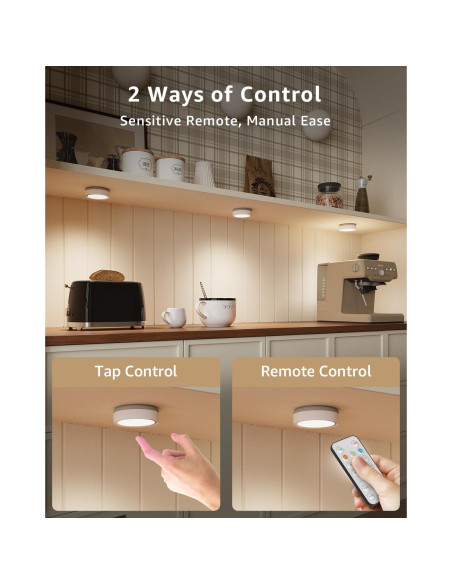 Luces LED Puck Recargables Vloee 4 Pcs 2400mAh Control Remoto