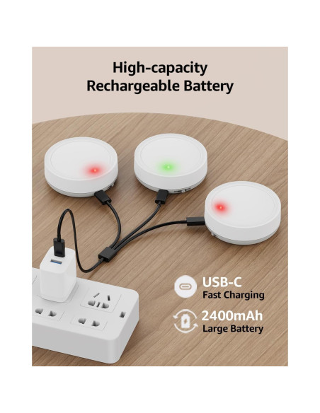 Luces LED Puck Recargables Vloee 4 Pcs 2400mAh Control Remoto