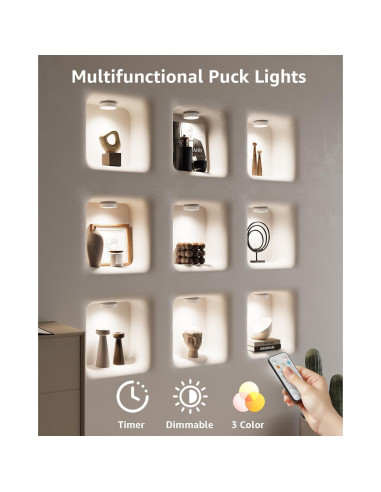 Luces LED Puck Recargables Vloee 4 Pcs 2400mAh Control Remoto