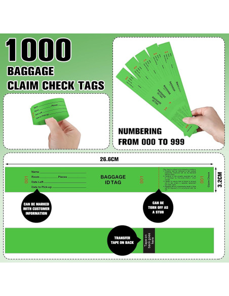 1000 Etiquetas de Identificación de Equipaje Feifeiya Verde