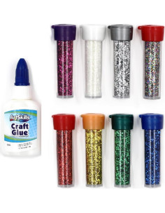 Brillos Ultra-Finos ArtSkills 8 Colores Clásicos y Pegamento 28.4ml 2