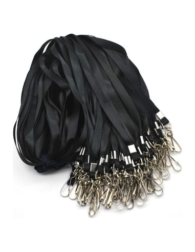 Cinta Lanyard Negra Beebel 50 Paquetes con Gancho Giratorio