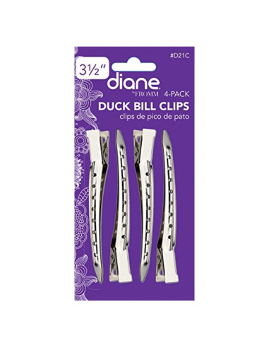 Pinzas para Cabello Diane Duck Bill 8.9 cm Plateadas - 4 Unidades