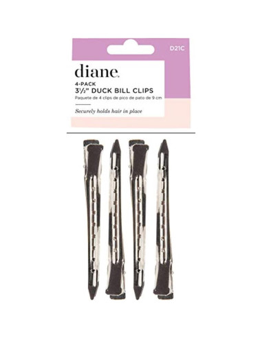 Pinzas para Cabello Diane Duck Bill 8.9 cm Plateadas - 4 Unidades