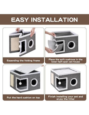 Cama para Gatos Crispen, Cueva Plegable 40x40x31cm, Gris