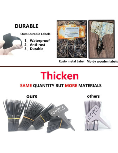 100 Etiquetas de Jardín Reutilizables DaTpuik Tipo T Negras