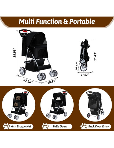 Carrito para Mascotas Azaeahom Plegable Negro 5.18 kg