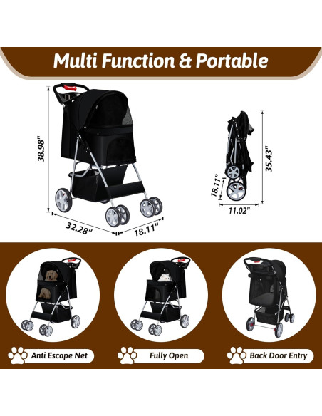 Carrito para Mascotas Azaeahom Plegable Negro 5.18 kg