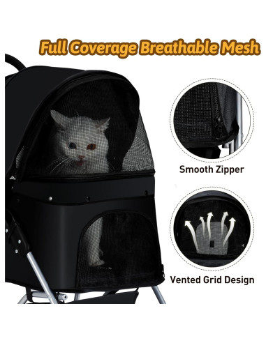 Carrito para Mascotas Azaeahom Plegable Negro 5.18 kg