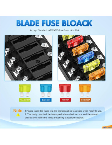 Bloque de Fusibles Nilight 12 V con Cubierta Impermeable
