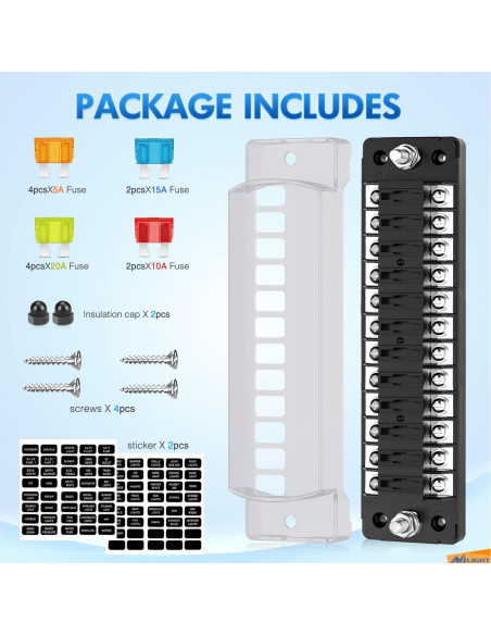 Bloque de Fusibles Nilight 12 V con Cubierta Impermeable