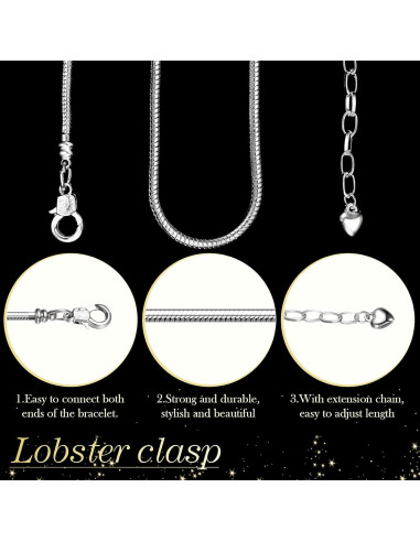 Pulsera de Encanto de Serpiente Hicarer 27 Piezas Plata 16 cm