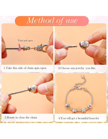 Pulsera de Encanto de Serpiente Hicarer 27 Piezas Plata 16 cm