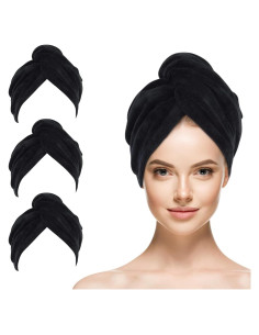 Capucha de Secado de Cabello Sinland Microfibra 3 Piezas Negra