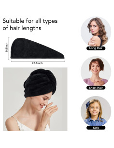 Capucha de Secado de Cabello Sinland Microfibra 3 Piezas Negra 2