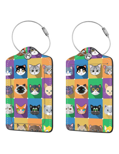 Etiquetas de Equipaje Anikathy de Cuero PU - Cuadrados de Animales