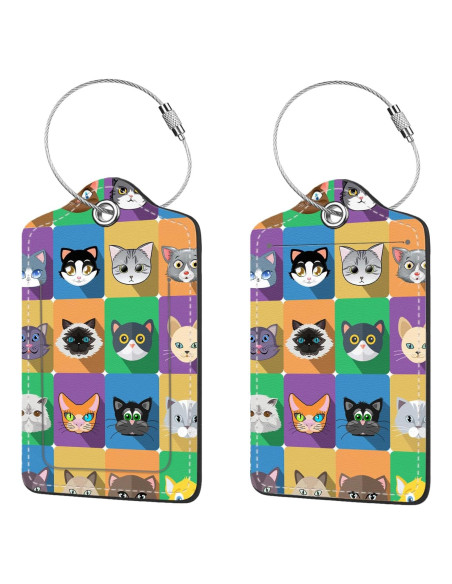 Etiquetas de Equipaje Anikathy de Cuero PU - Cuadrados de Animales