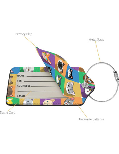 Etiquetas de Equipaje Anikathy de Cuero PU - Cuadrados de Animales