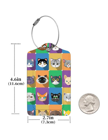 Etiquetas de Equipaje Anikathy de Cuero PU - Cuadrados de Animales