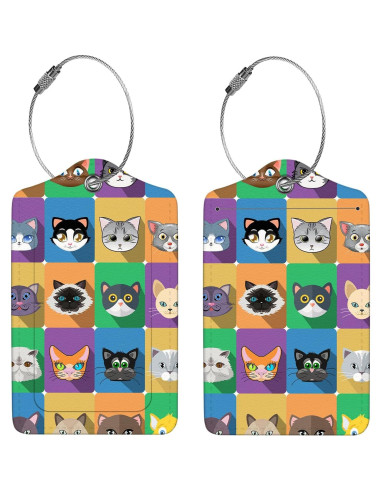 Etiquetas de Equipaje Anikathy de Cuero PU - Cuadrados de Animales