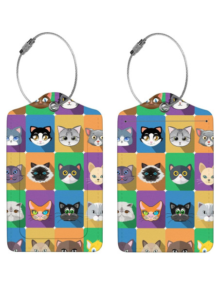 Etiquetas de Equipaje Anikathy de Cuero PU - Cuadrados de Animales