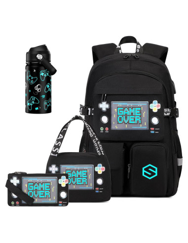 Mochila Escolar Gamer Luminiscente Cool con Botella 415ml