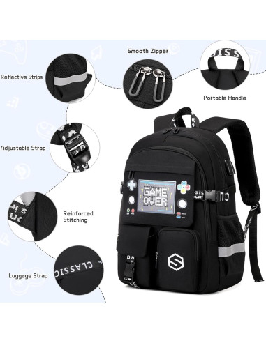 Mochila Escolar Gamer Luminiscente Cool con Botella 415ml