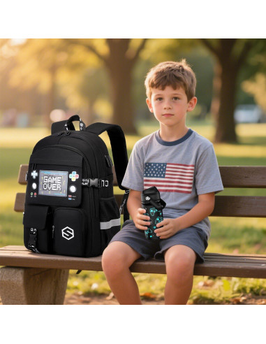 Mochila Escolar Gamer Luminiscente Cool con Botella 415ml