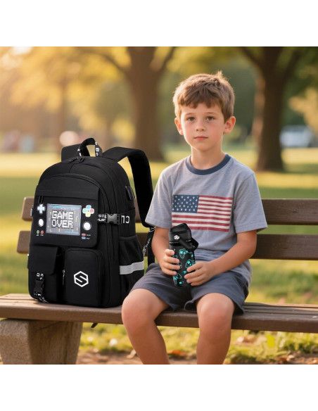 Mochila Escolar Gamer Luminiscente Cool con Botella 415ml