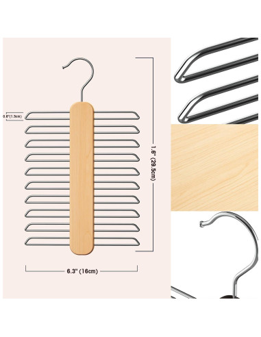 Perchero de Corbatas Uinicor de Madera con 20 Ganchos Giratorios