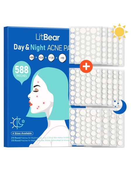 Parches para Acné LitBear - Día y Noche 588 Puntos Hidrocoloides