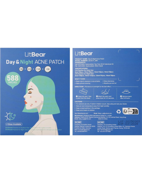 Parches para Acné LitBear - Día y Noche 588 Puntos Hidrocoloides