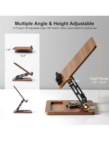 Soporte de Libro OPTIXCELL Ajustable 360 Plegable Metal Madera