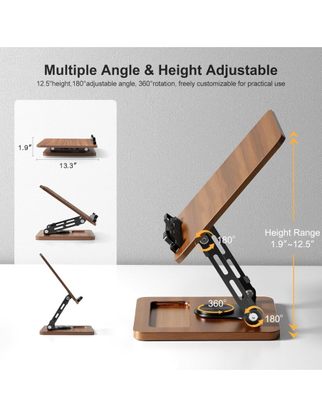 Soporte de Libro OPTIXCELL Ajustable 360 Plegable Metal Madera