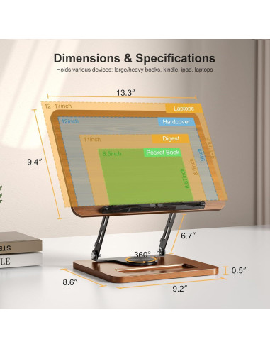 Soporte de Libro OPTIXCELL Ajustable 360 Plegable Metal Madera
