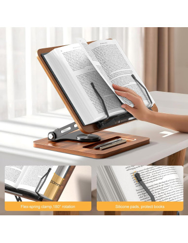 Soporte de Libro OPTIXCELL Ajustable 360 Plegable Metal Madera