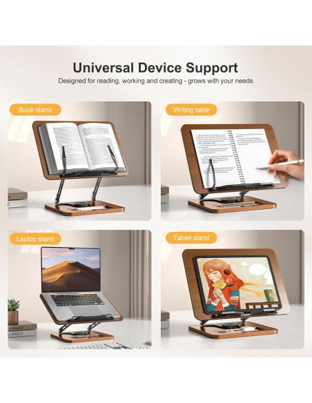 Soporte de Libro OPTIXCELL Ajustable 360 Plegable Metal Madera