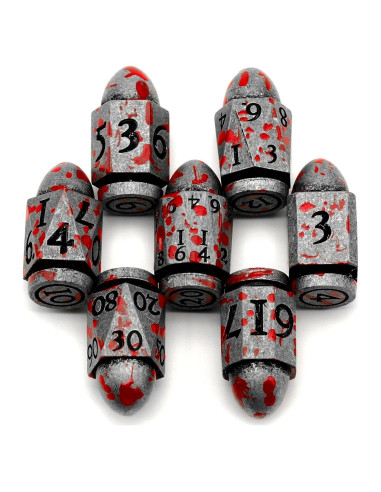 Juego de Dados DND de Metal ZHOORQI en Forma de Bala - Plata Sangre