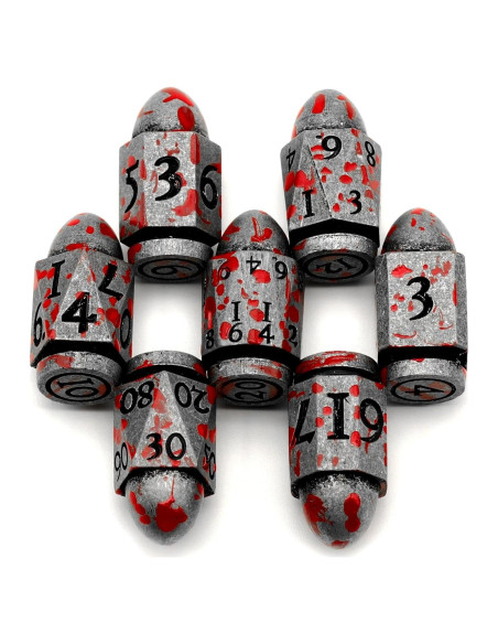 Juego de Dados DND de Metal ZHOORQI en Forma de Bala - Plata Sangre