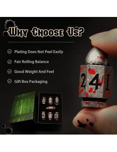 Juego de Dados DND de Metal ZHOORQI en Forma de Bala - Plata Sangre 2